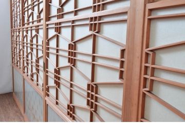 アンティーク建具　高級特注品!!　上品で凝ったデザインが魅力的な組子入り雪見障子戸4枚セット(猫間障子戸、擦り上げ障子戸、擦上障子戸、引き戸、ガラス戸)(R-081072)