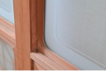 アンティーク建具　高級特注品!!　上品で凝ったデザインが魅力的な組子入り雪見障子戸4枚セット(猫間障子戸、擦り上げ障子戸、擦上障子戸、引き戸、ガラス戸)(R-081072)