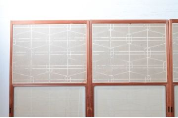 アンティーク建具　高級特注品!!　上品で凝ったデザインが魅力的な組子入り雪見障子戸4枚セット(猫間障子戸、擦り上げ障子戸、擦上障子戸、引き戸、ガラス戸)(R-081072)