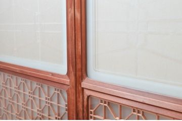 アンティーク建具　高級特注品!!　上品で凝ったデザインが魅力的な組子入り雪見障子戸4枚セット(猫間障子戸、擦り上げ障子戸、擦上障子戸、引き戸、ガラス戸)(R-081072)