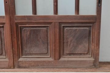 アンティーク建具　上手物!!　腰板欅(ケヤキ)材　素朴な木味が魅力的な作りの良い玄関戸2枚セット(引き戸、ガラス戸)(R-081081)
