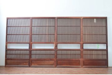 アンティーク建具　上手物!!　どこか懐かしい雰囲気を醸し出す裏障子付き格子戸4枚セット(引き戸、障子戸、ガラス帯戸)(R-081083)