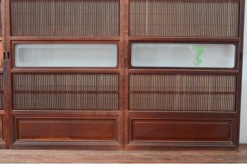 アンティーク建具　上手物!!　どこか懐かしい雰囲気を醸し出す裏障子付き格子戸4枚セット(引き戸、障子戸、ガラス帯戸)(R-081083)
