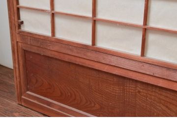アンティーク建具　上手物!!　どこか懐かしい雰囲気を醸し出す裏障子付き格子戸4枚セット(引き戸、障子戸、ガラス帯戸)(R-081083)