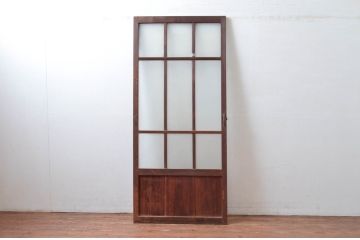 アンティーク建具　レトロな佇まいが魅力的なガラス扉1枚(ドア、木製扉)(R-081086)