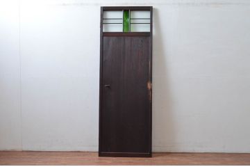 アンティーク建具　結露ガラスが和モダンな空間を演出する!緑の色ガラスが入った幅狭扉1枚(ドア、木製扉)(R-081088)
