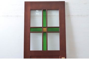 中古　職人手作り品!!　お部屋のアクセントになる色ガラス入りドア1枚(扉、木製扉)(R-081089)