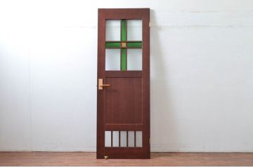 中古　職人手作り品!!　お部屋のアクセントになる色ガラス入りドア1枚(扉、木製扉)(R-081089)