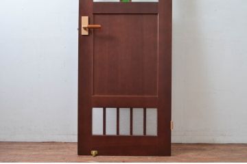 中古　職人手作り品!!　お部屋のアクセントになる色ガラス入りドア1枚(扉、木製扉)(R-081089)