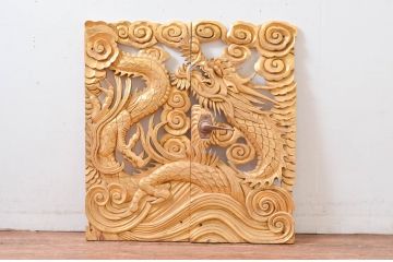 ビンテージ建具　激レア　特注品!!　龍の彫刻の小さな扉1対2枚セット(両開き扉1対、木製扉、ヴィンテージ)(R-081092)