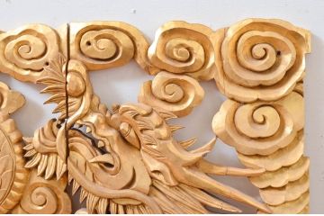 ビンテージ建具　激レア　特注品!!　龍の彫刻の小さな扉1対2枚セット(両開き扉1対、木製扉、ヴィンテージ)(R-081092)