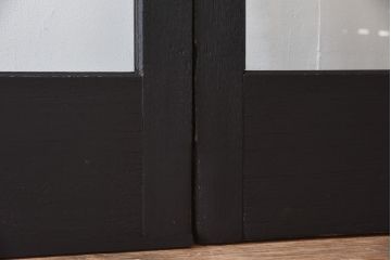 ビンテージ建具　無垢材　ブラックペイントがカッコイイ特大ガラスドア1枚(扉、ガラス戸、ヴィンテージ)(R-081094)