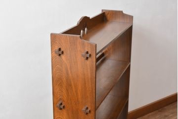 和製アンティーク　栓材　懐かしい雰囲気漂う楔(くさび)式本棚(4段、オープンシェルフ、ディスプレイラック、陳列棚、ブックシェルフ、飾り棚)(R-081103)