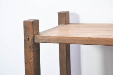 和製アンティーク　大型　ラワン材　味わい深い木の風合いが魅力的!!シンプルな幅広飾り棚(オープンラック、オープンシェルフ、飾り棚、陳列棚)(R-081104)