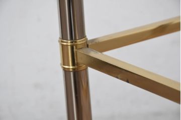 イタリアビンテージ　高級家具ブランド　Vivai del Sud(ヴィヴァイ デル シュッド)社製　ブラスフレーム　スモークガラス　洗練されたデザインのコーヒーテーブル(サイドテーブル、ローテーブル、リビングテーブル、センターテーブル、店舗什器、ヴィンテージ)(R-081107)