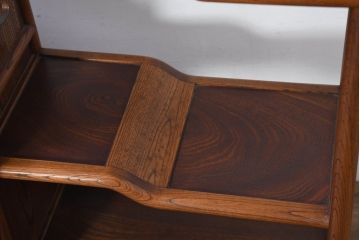 中古　未使用　展示品　指物工芸家具　総欅(ケヤキ)材　玉杢　漆塗り　品のある佇まいが美しい飾り棚(茶棚、茶箪笥、陳列棚、収納棚、戸棚)(R-081119)