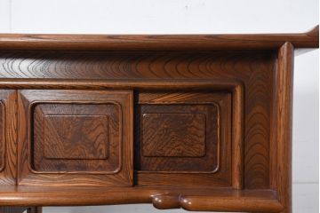 中古　未使用　展示品　指物工芸家具　総欅(ケヤキ)材　玉杢　漆塗り　品のある佇まいが美しい飾り棚(茶棚、茶箪笥、陳列棚、収納棚、戸棚)(R-081119)