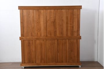 中古　美しい杢目と品のある佇まいが魅力の重ね水屋箪笥(収納箪笥、戸棚、収納棚、食器棚、バラ売り可能)(R-081120)