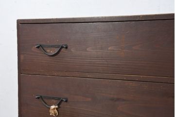 和製アンティーク　簡素でシンプルなデザインの関西時代箪笥(収納箪笥、衣装箪笥、ローボード、ローチェスト、引き出し)(R-081125)
