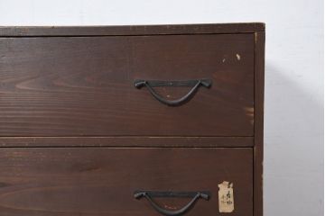 和製アンティーク　簡素でシンプルなデザインの関西時代箪笥(収納箪笥、衣装箪笥、ローボード、ローチェスト、引き出し)(R-081125)