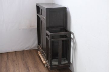 和製アンティーク　希少デザイン　樺(カバ)材　傘立て付きの珍しいデザインが素敵な下駄箱(靴箱、シューズボックス、下足入れ、玄関収納、収納棚、戸棚、キャビネット)(R-081126)