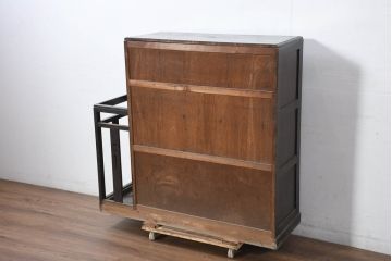 和製アンティーク　希少デザイン　樺(カバ)材　傘立て付きの珍しいデザインが素敵な下駄箱(靴箱、シューズボックス、下足入れ、玄関収納、収納棚、戸棚、キャビネット)(R-081126)