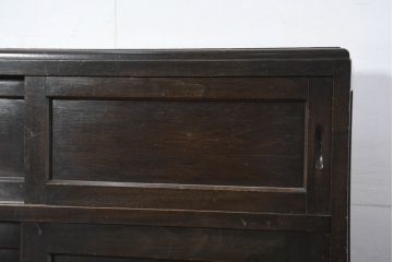 和製アンティーク　希少デザイン　樺(カバ)材　傘立て付きの珍しいデザインが素敵な下駄箱(靴箱、シューズボックス、下足入れ、玄関収納、収納棚、戸棚、キャビネット)(R-081126)