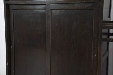和製アンティーク　希少デザイン　樺(カバ)材　傘立て付きの珍しいデザインが素敵な下駄箱(靴箱、シューズボックス、下足入れ、玄関収納、収納棚、戸棚、キャビネット)(R-081126)