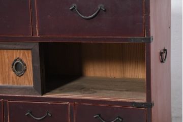 和製アンティーク　漆溜め塗り　懐かしい雰囲気のシンプルな関西小箪笥(時代箪笥、アンティーク箪笥、和タンス、収納棚、引き出し、チェスト)(R-081127)