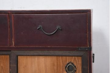 和製アンティーク　漆溜め塗り　懐かしい雰囲気のシンプルな関西小箪笥(時代箪笥、アンティーク箪笥、和タンス、収納棚、引き出し、チェスト)(R-081127)