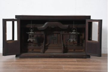 ジャンク品　和製アンティーク　美しい彫刻の作りの良い時代神棚(宮形、神殿、縁起棚)(R-081128)