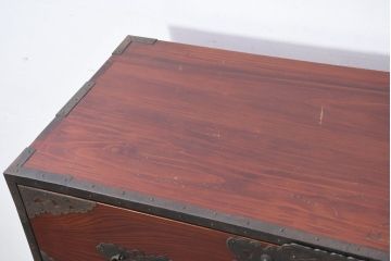 和製アンティーク　前面欅(ケヤキ)　金具の立派な佐渡箪笥(小木箪笥、和たんす、時代箪笥、収納箪笥、引き出し、整理箪笥、重ねタンス、アンティーク箪笥、バラ売り可能)(R-081130)
