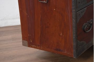 和製アンティーク　前面欅(ケヤキ)　金具の立派な佐渡箪笥(小木箪笥、和たんす、時代箪笥、収納箪笥、引き出し、整理箪笥、重ねタンス、アンティーク箪笥、バラ売り可能)(R-081130)