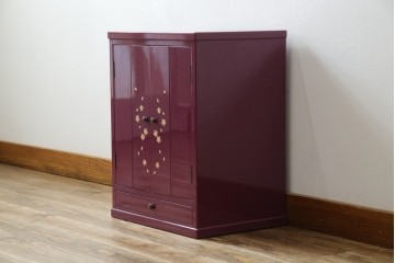 未使用　展示品　二本松民芸家具　田中家具　気品ある桜のデザインが美しい紫色に映えるモダンデザインの仏壇 定価約36万円相当　(R-081137)