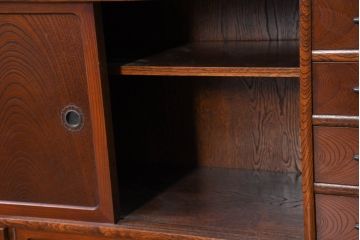 中古　国産　職人手作り　隠し収納付き　引き出しいっぱいの珍しい2段重ね茶箪笥(茶たんす、茶タンス、キャビネット、茶棚、飾り棚、収納棚、戸棚、店舗什器)(R-081146)