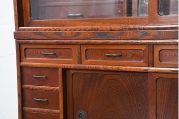 中古　国産　職人手作り　隠し収納付き　引き出しいっぱいの珍しい2段重ね茶箪笥(茶たんす、茶タンス、キャビネット、茶棚、飾り棚、収納棚、戸棚、店舗什器)(R-081146)