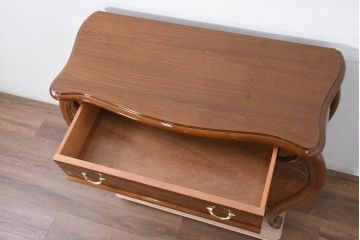 中古　美品!!　希少デザイン　アールヌーヴォー様式　曲線的なデザインが優雅な印象の象嵌入りサイドボード(サイドキャビネット、リビングボード、収納棚、戸棚)(R-081147)