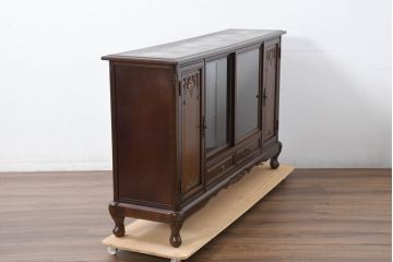中古　美品　国会議事堂納品の高級家具メーカー　徳田家具　上品な佇まいで存在感のあるサイドボード(サイドキャビネット、収納棚、戸棚、飾り棚、食器棚、カップボード、リビングボード)(R-081148)