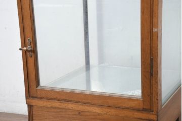 イギリスアンティーク　オーク材　シンプルで飾るものを選ばない縦型ガラスケース(Gケース、ショーケース、ディスプレイケース、コレクションケース、飾り棚、陳列棚、収納棚、キュリオケース、キャビネット、店舗什器、英国)(R-081152)