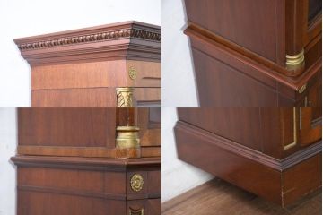 中古　美品　特大サイズ!!　アメリカ　最高級家具メーカー　KINDEL(キンデル)　マホガニー材　高級感のある優雅な佇まいが魅力の二段重ねキャビネット(収納棚、戸棚、食器棚、カップボード、飾り棚、コレクションケース、ディスプレイケース、キュリオケース、店舗什器)(定価約500万円)(R-081155)