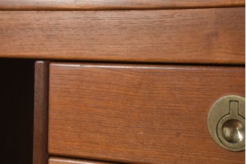 デンマークビンテージ　ディースキャン(D-SCAN)　チーク材　木のぬくもり感じるデザインが魅力的なデスクとチェアのセット(ワークデスク、片袖机、椅子、イス、在宅用、在宅ワーク用、ヴィンテージ)(R-081157)