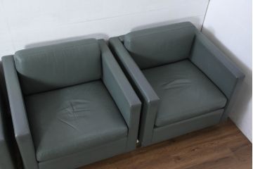 アメリカビンテージ　高級輸入家具　Knoll(ノル)　フィスターコレクション　総革の贅沢な1人掛けラウンジソファ4脚セット(レザー、一人掛け、1Pソファ、アームソファ、ヴィンテージ、ノール、バラ売り可能)(現行定価4脚で約280万円)(R-081163)