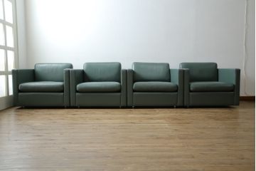 アメリカビンテージ　高級輸入家具　Knoll(ノル)　フィスターコレクション　総革の贅沢な1人掛けラウンジソファ4脚セット(レザー、一人掛け、1Pソファ、アームソファ、ヴィンテージ、ノール、バラ売り可能)(現行定価4脚で約280万円)(R-081163)
