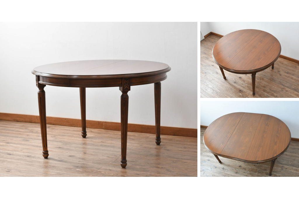 アメリカビンテージ　アメリカンカントリー　上品な装飾が魅力的なエクステンションテーブル　(R-081175)