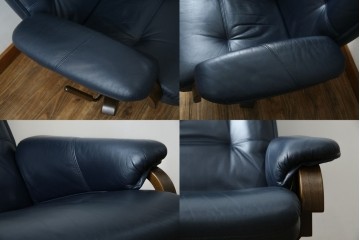 和製ビンテージ　maruni(マルニ木工)　オールドマルニ　本革(レザー)　優雅な寛ぎの時間を演出するリクライニングチェアとオットマンのセット　(R-081177)