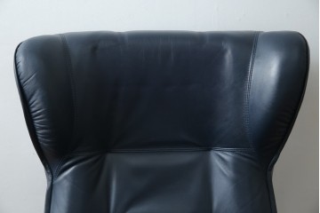 和製ビンテージ　maruni(マルニ木工)　オールドマルニ　本革(レザー)　優雅な寛ぎの時間を演出するリクライニングチェアとオットマンのセット　(R-081177)