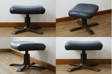 和製ビンテージ　maruni(マルニ木工)　オールドマルニ　本革(レザー)　優雅な寛ぎの時間を演出するリクライニングチェアとオットマンのセット　(R-081177)