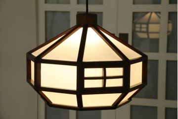 和製ビンテージ　激レア!!　希少!!　鳥取民芸(鳥取民藝)　鳥取たくみ工芸店　吉田璋也　八角吊り下げ照明(天井照明、シェード、ペンダントライト、電笠、ヴィンテージ)(R-081179)