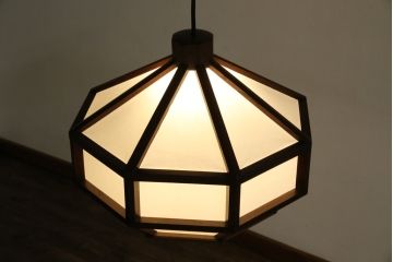 和製ビンテージ　激レア!!　希少!!　鳥取民芸(鳥取民藝)　鳥取たくみ工芸店　吉田璋也　八角吊り下げ照明(天井照明、シェード、ペンダントライト、電笠、ヴィンテージ)(R-081179)