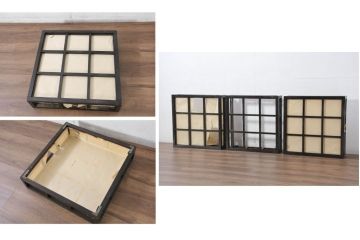 和製ビンテージ　落ち着いた雰囲気を演出する天井直付けの和風照明カバー3台セット(ウォールランプカバー、照明カバー、ヴィンテージ)(R-081180)